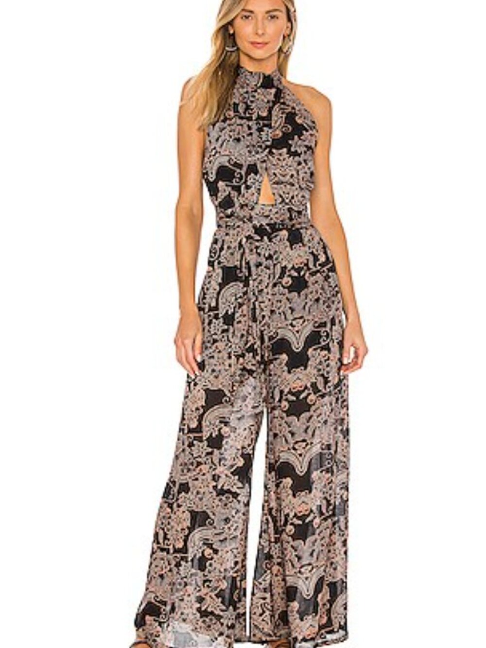 Free People Kissing Sunlight halter jumpsuit black combo colorway Size Small